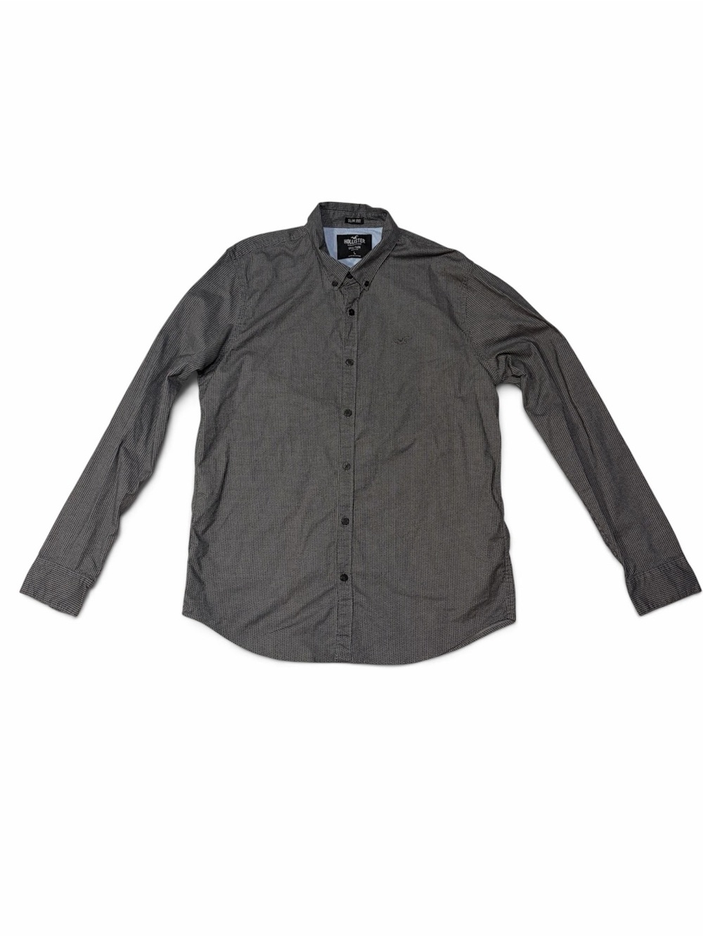 Hollister Slim Fit Epic Flex Stretch Gray Geometric Button-Up Shirt Men’s L